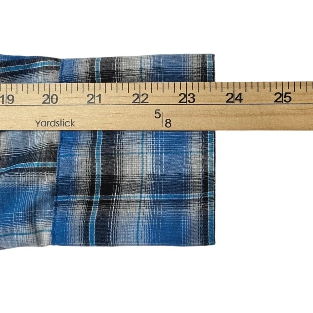 Wrangler Mens Western Snap Shirt Blue Plaid Metallic Thread Long Sleeve Medium